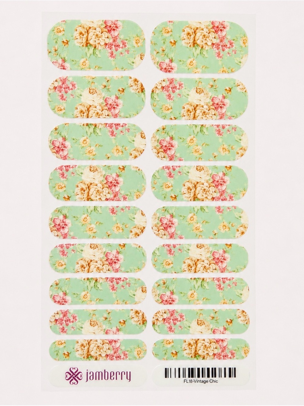 Retired Jamberry FL18- ‘Vintage Chic’  Floral Nail Wraps - Full Sheet